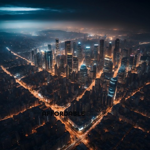 A cityscape at night with a lot of lights