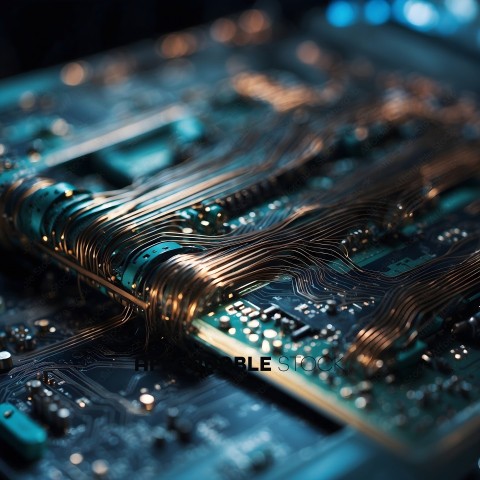 A close up of a computer circuit board with many wires