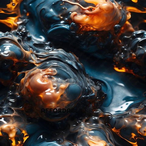 Blue and Orange Liquid with Bubbles