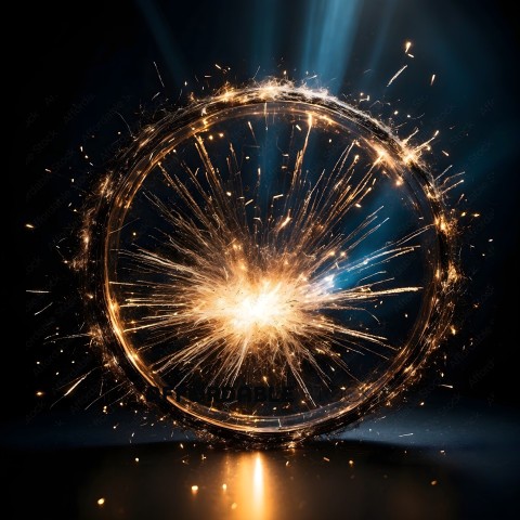 A firework explodes in a circle of light