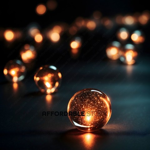 A group of glowing balls on a dark surface
