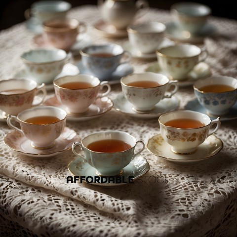 A table with tea cups and saucers