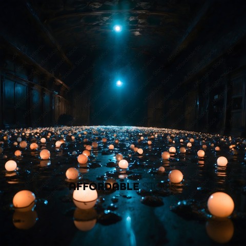 A dark room with a large number of small lights