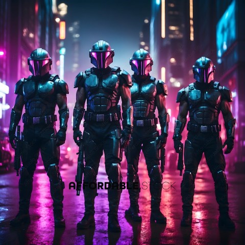 The five men are wearing futuristic armor