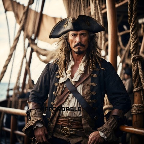 Pirate Captain in Costume on Ship
