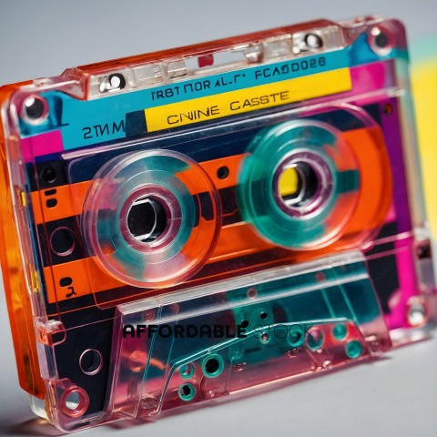 A colorful cassette tape with a label