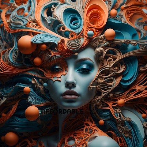 A blue and orange artistic portrait of a woman