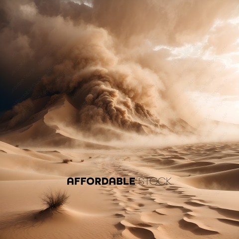 A sand dune with a cloud of dust