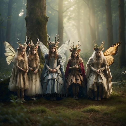 Five Fairies Standing in the Forest