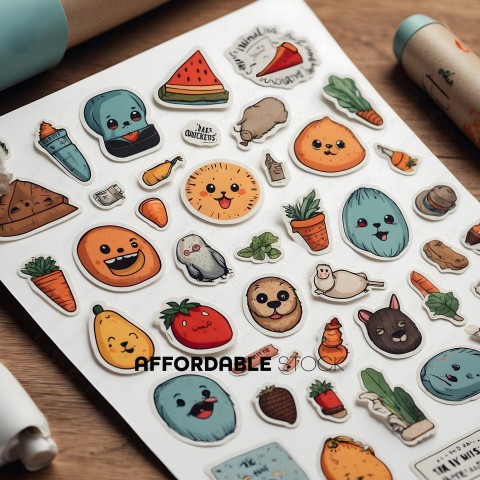 A collection of stickers featuring various fruits and vegetables