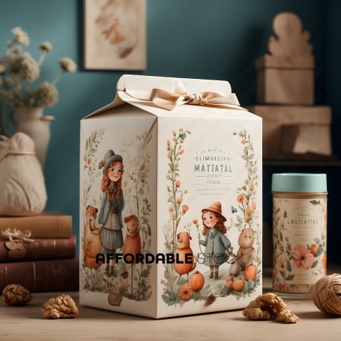 A box of matial tea with a picture of a girl and a bear on it
