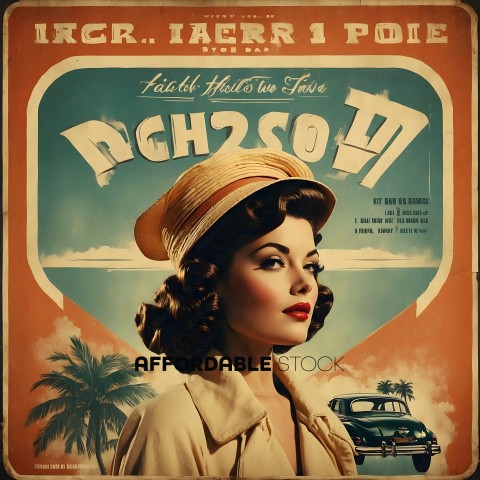 A poster of a woman wearing a hat and a coat