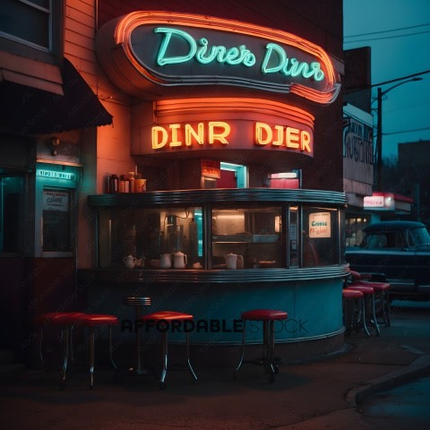 Diner Die, a classic American diner, lit up at night